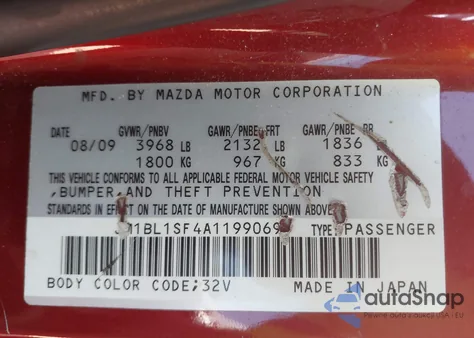 2010 Mazda Mazda3 I Touring z USA, uszkodzony, nr VIN JM1BL1SF4A1199069